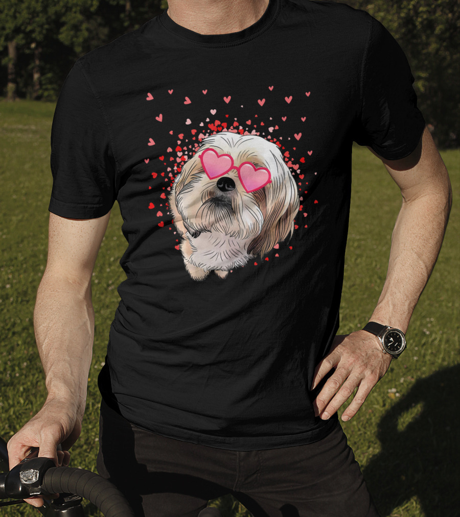 Cute Shih Tzu Heart Glasses Valentine's Day Hearts T-Shirt