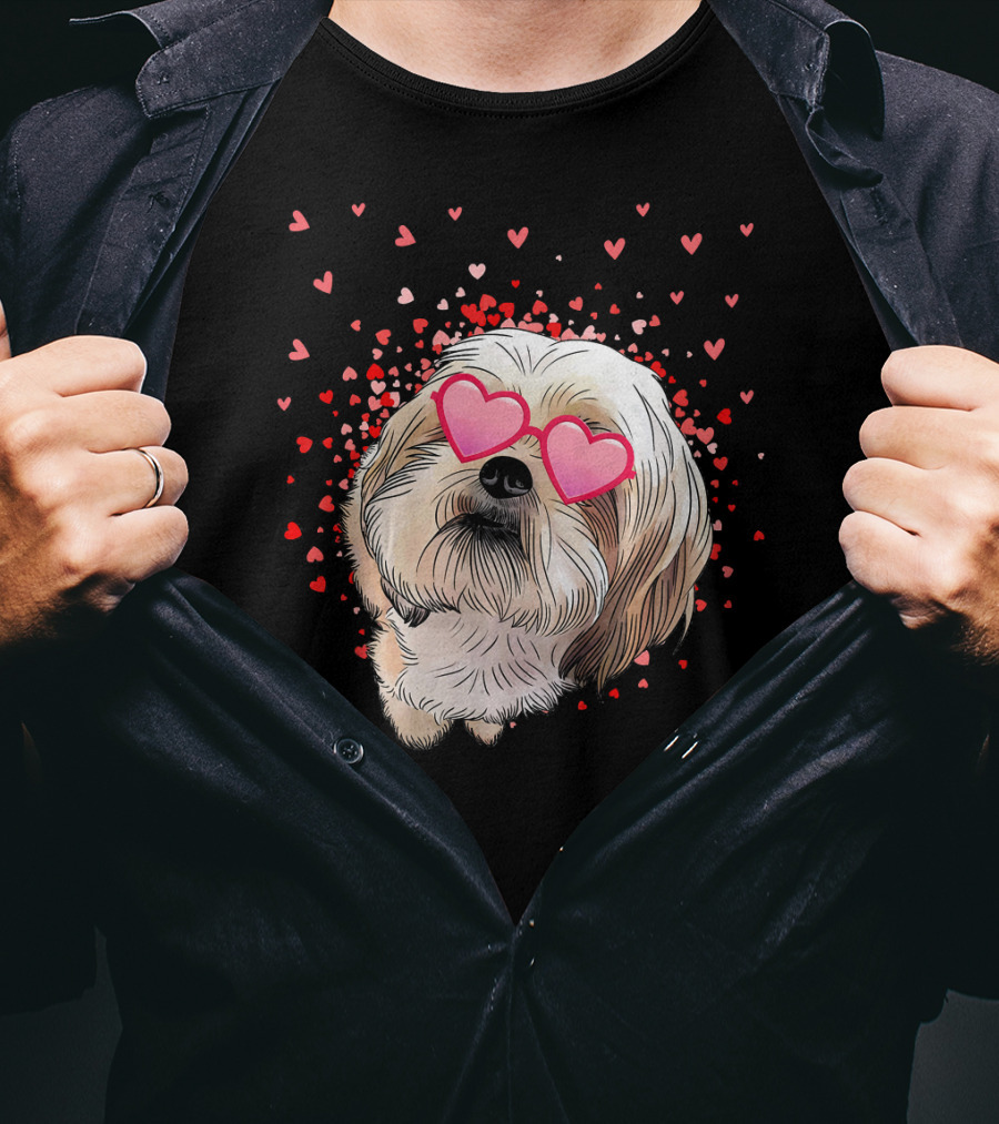 Cute Shih Tzu Heart Glasses Valentine's Day Hearts T-Shirt