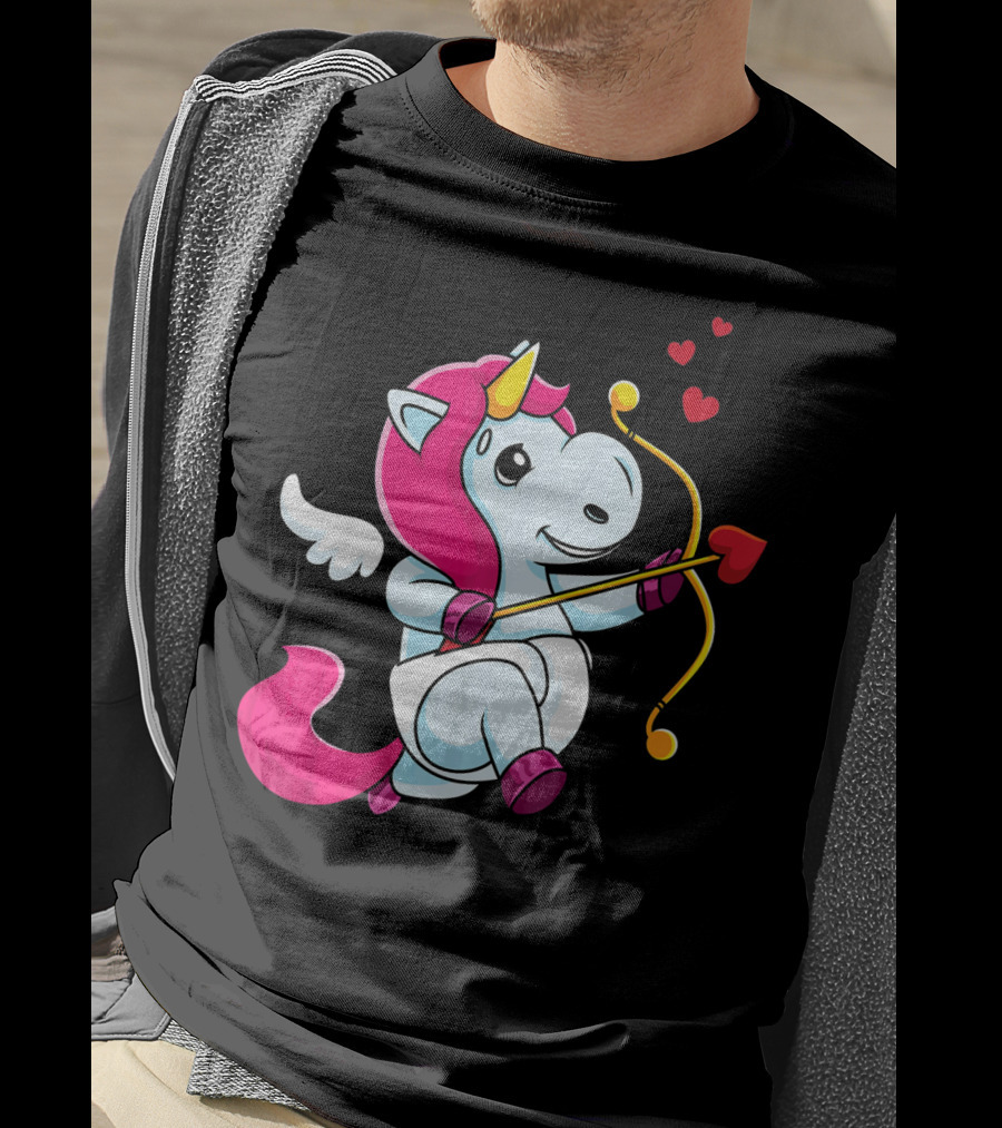 Cupid Unicorn Love Valentines Day Hearts T-Shirt