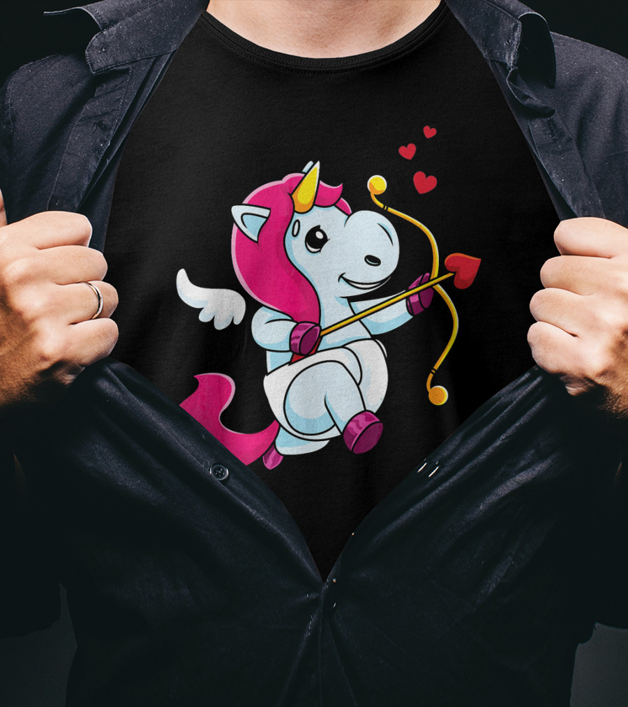 Cupid Unicorn Love Valentines Day Hearts T-Shirt