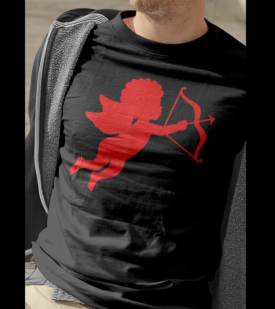 Valentine Cupid Arrow Silhouette In Red T-Shirt
