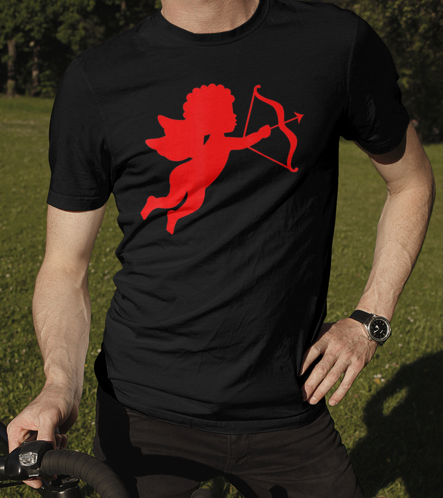 Valentine Cupid Arrow Silhouette In Red T-Shirt