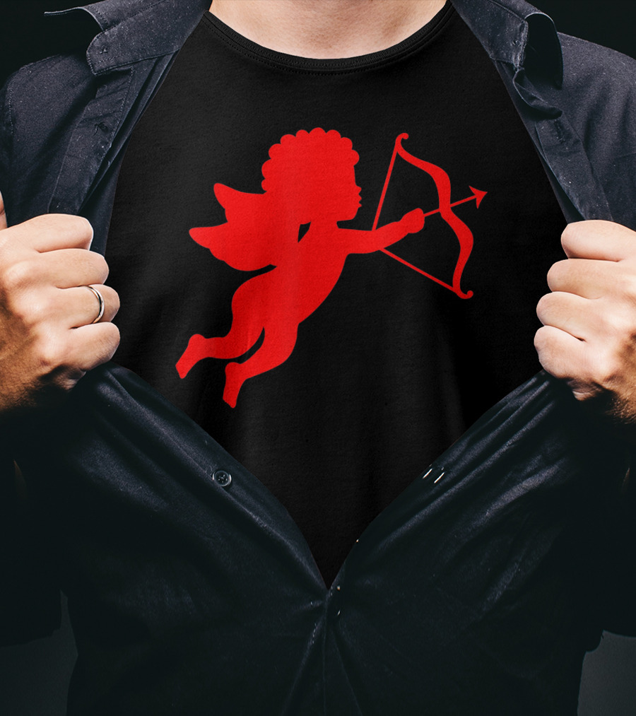 Valentine Cupid Arrow Silhouette In Red T-Shirt