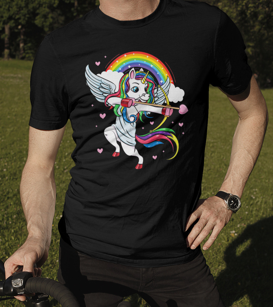 Cute Unicorn Cupid Rainbow Valentines Day Heart Girls T-Shirt
