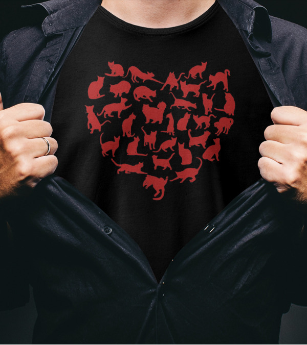 Cute Valentines Day Cats In A Heart Shape T-Shirt