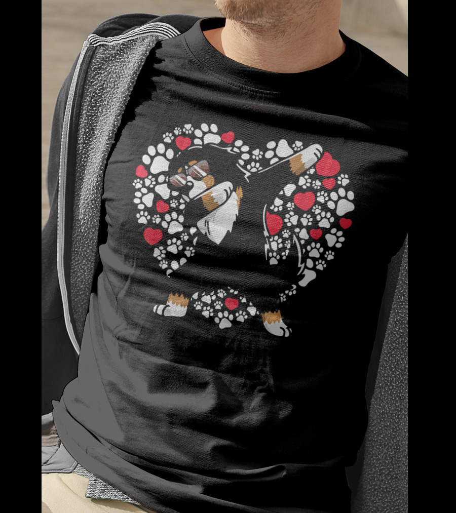 Bernese Mountain Dog Dabbing Heart Paw Prints Valentine T-Shirt