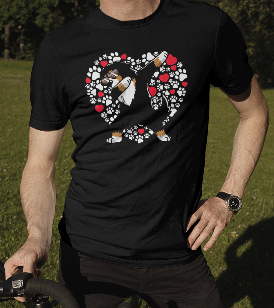 Bernese Mountain Dog Dabbing Heart Paw Prints Valentine T-Shirt