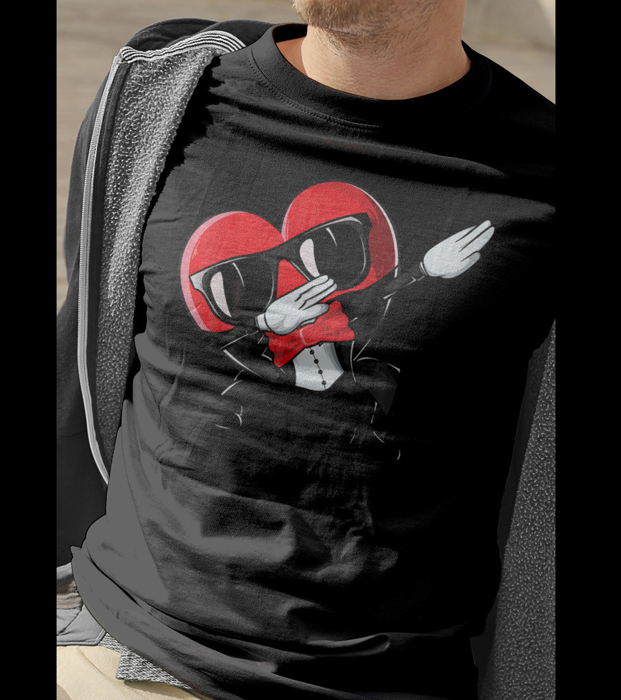 Valentines Day Heart Character Dabbing With Sunglasses And Bow Tie For T-Shirt