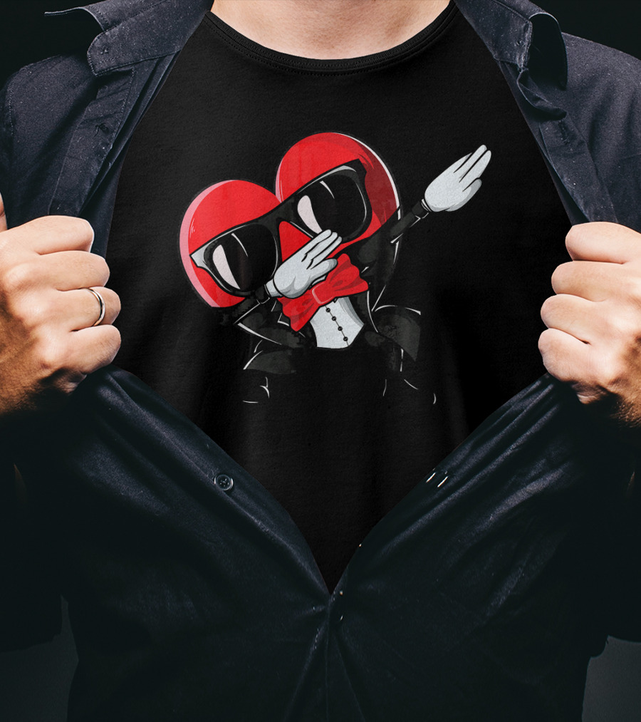 Valentines Day Heart Character Dabbing With Sunglasses And Bow Tie For T-Shirt