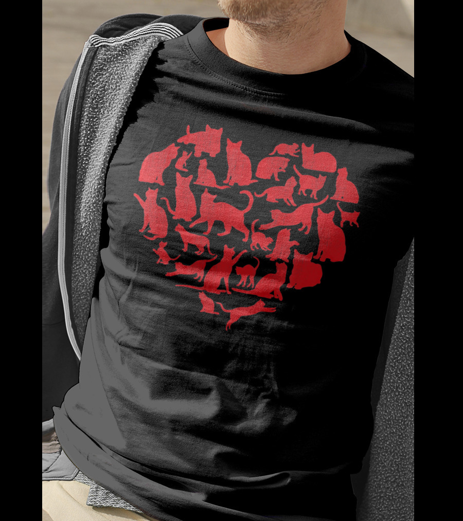 Cats Heart Shape Vintage Cat Val Red T-Shirt