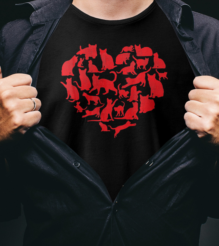 Cats Heart Shape Vintage Cat Val Red T-Shirt