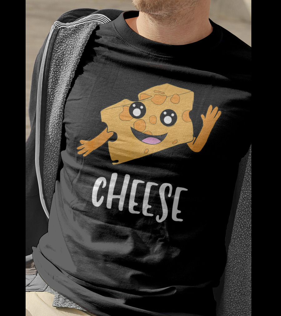 CHEESE Smiling Cartoon Cheese With Happy Face And Waving Arms T-Shirt