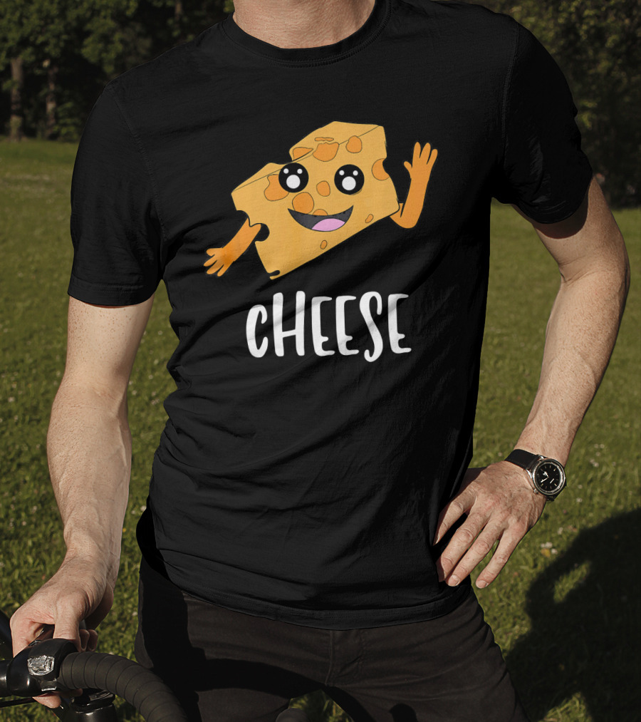CHEESE Smiling Cartoon Cheese With Happy Face And Waving Arms T-Shirt