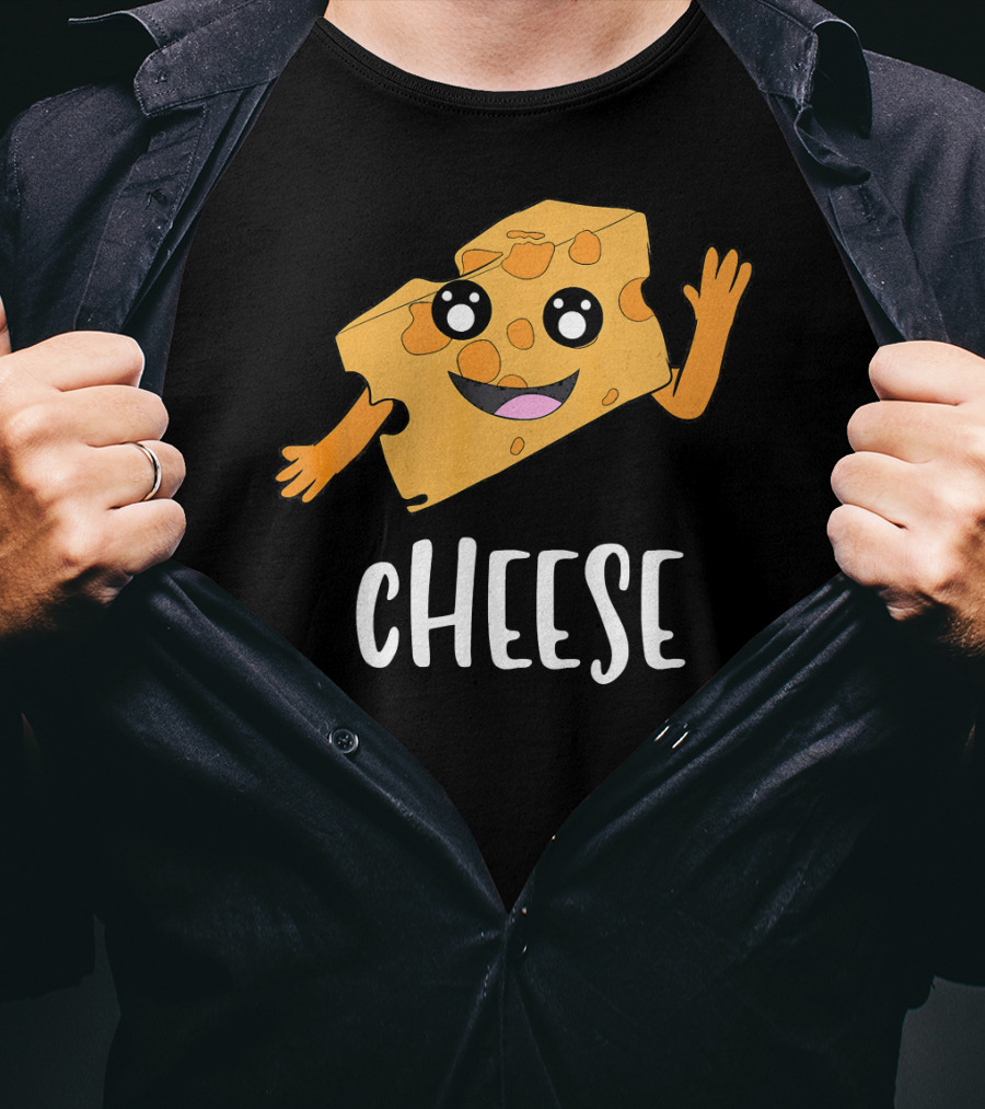CHEESE Smiling Cartoon Cheese With Happy Face And Waving Arms T-Shirt