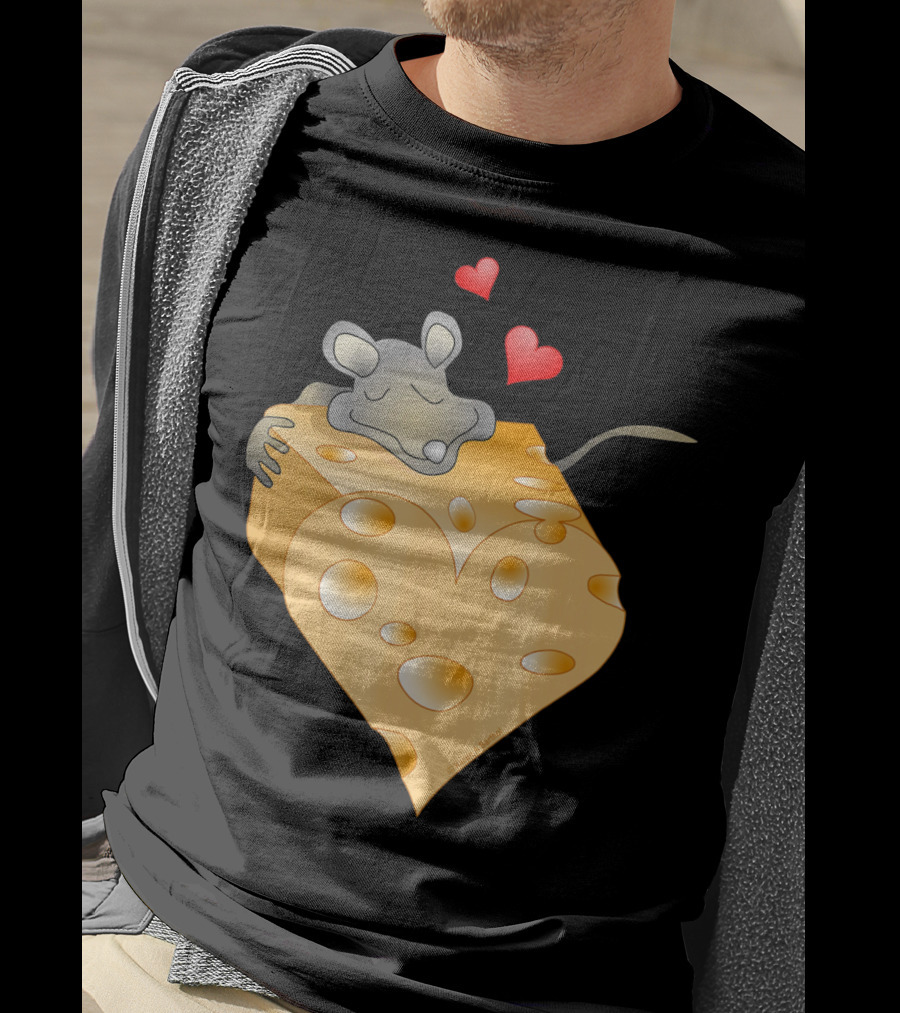 Cheesy Valentine Funny Dairy Heart Mouse Hugging Cheese T-Shirt