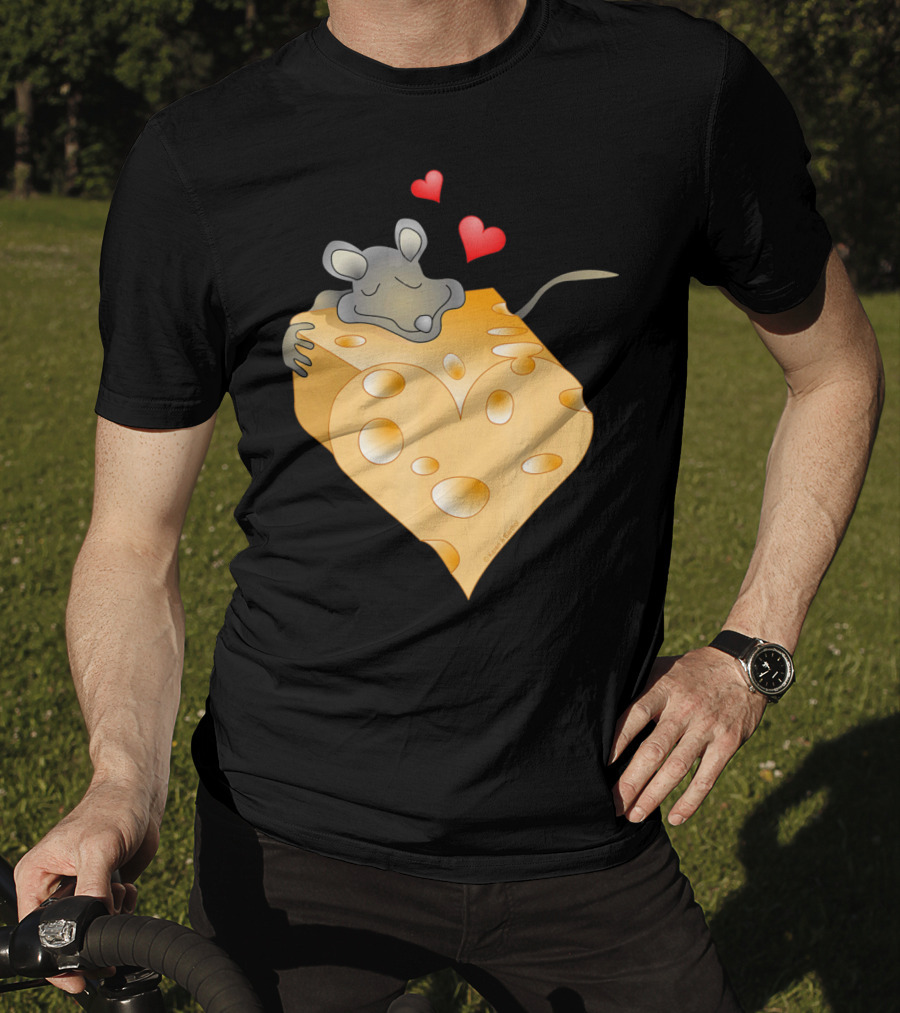 Cheesy Valentine Funny Dairy Heart Mouse Hugging Cheese T-Shirt