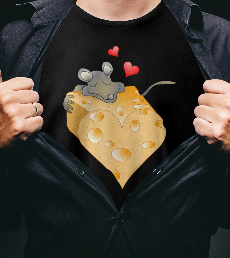 Cheesy Valentine Funny Dairy Heart Mouse Hugging Cheese T-Shirt