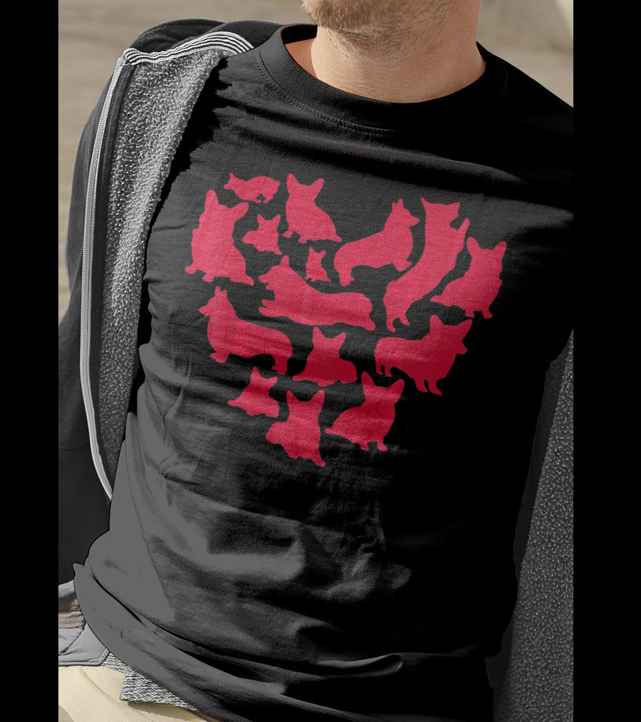 Corgi Heart Shaped Pattern For Valentine's Day Dog Love T-Shirt