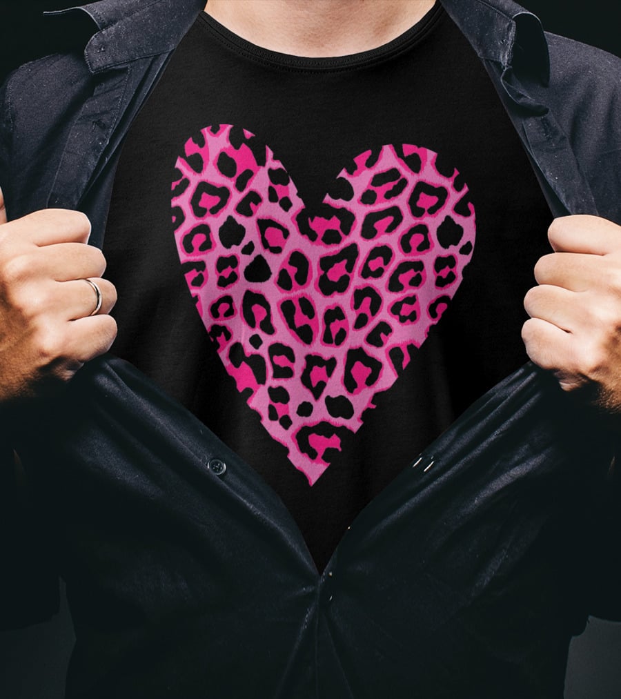 Cute Heart Valentines Pink Leopard T-Shirt