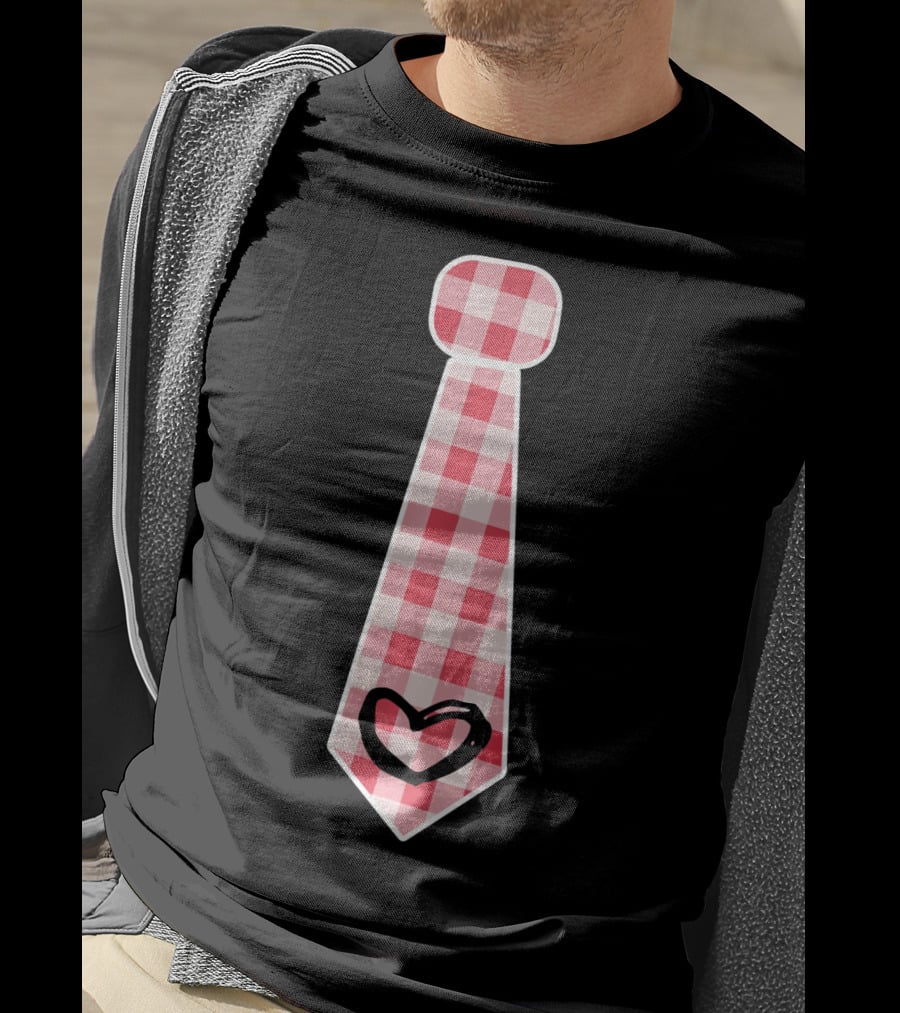 Cute Red Plaid Necktie Heart Valentine's Cool Fashion T-Shirt