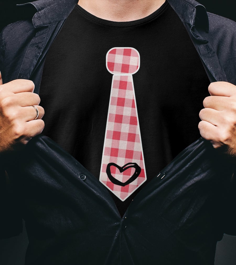Cute Red Plaid Necktie Heart Valentine's Cool Fashion T-Shirt