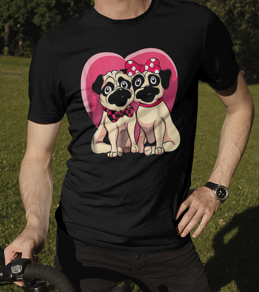 Cute Pug Valentine Puppy Love Co Heart Bow Tie Bow T-Shirt