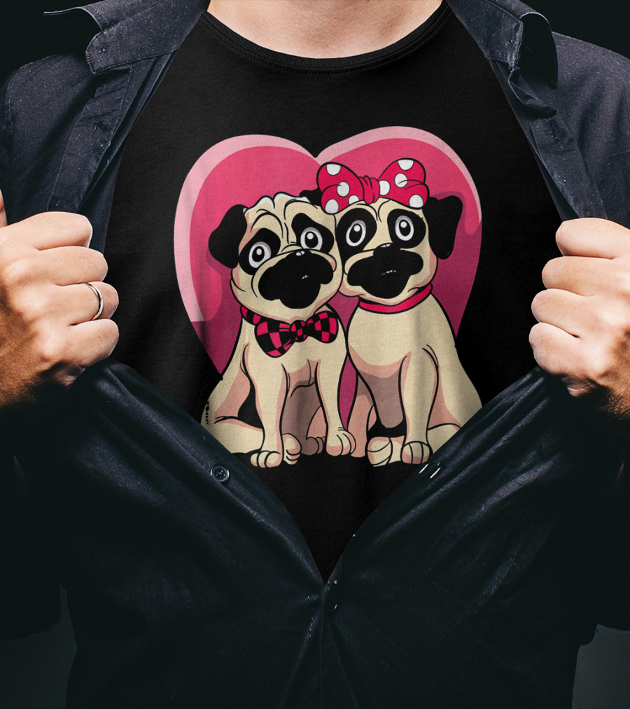 Cute Pug Valentine Puppy Love Co Heart Bow Tie Bow T-Shirt