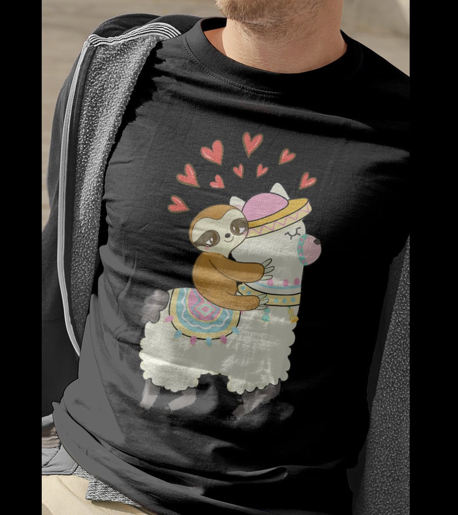 Cute Sloth Riding Llama Heart Va Love Llama Adventure T-Shirt
