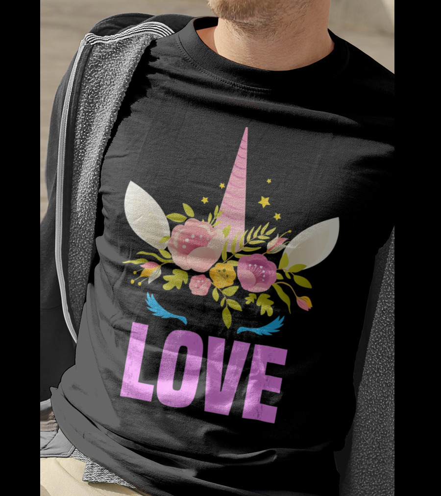 Love Cute Unicorn Face Valentine Day T-Shirt