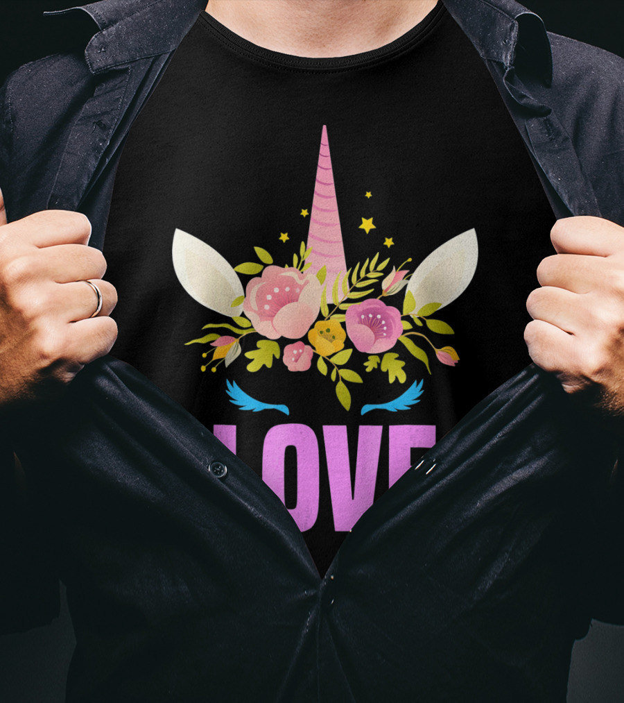 Love Cute Unicorn Face Valentine Day T-Shirt
