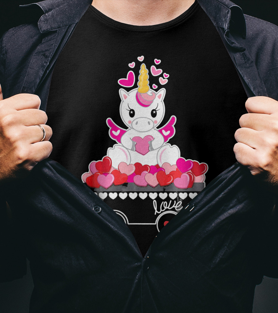 Valentines Day Unicorn Love Wagon With Hearts T-Shirt