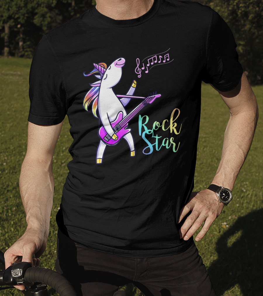 Unicorn Rock Star With Guitar And Musical Notes T-Shirt