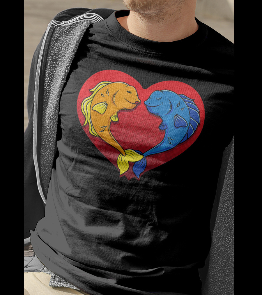 Cute Valentines Day Fish In Heart Fishing T-Shirt