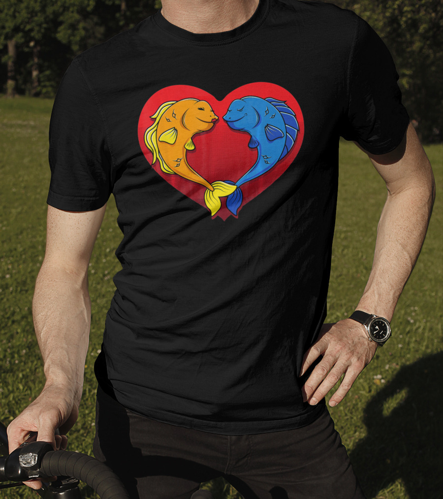 Cute Valentines Day Fish In Heart Fishing T-Shirt