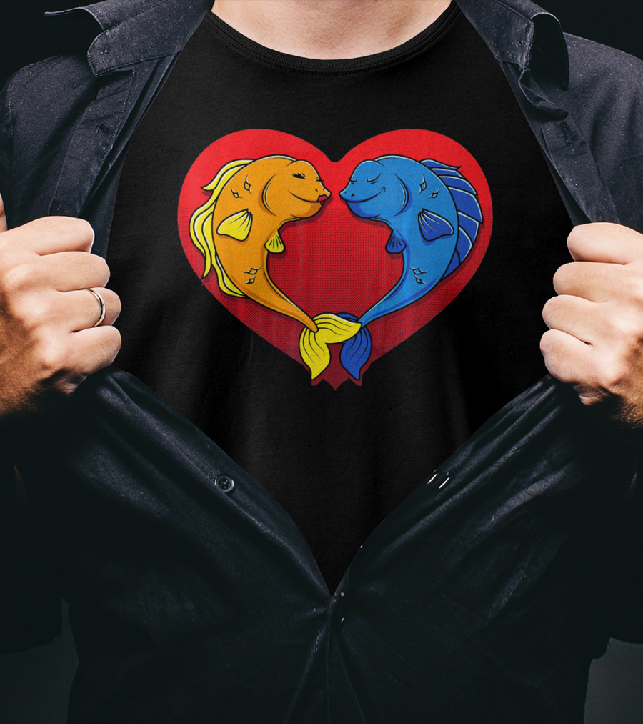 Cute Valentines Day Fish In Heart Fishing T-Shirt