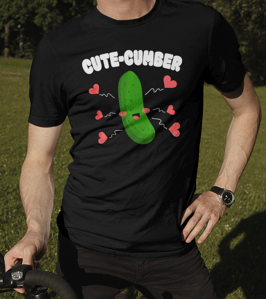 Cutecumber Funny Valentines Day Cucumber Hearts And Smiles T-Shirt