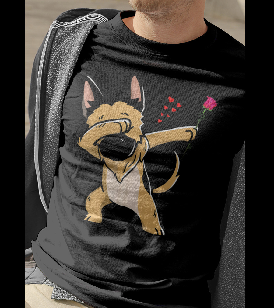 Dabbing German Shepherd With Rose And Hearts Valentines T-Shirt