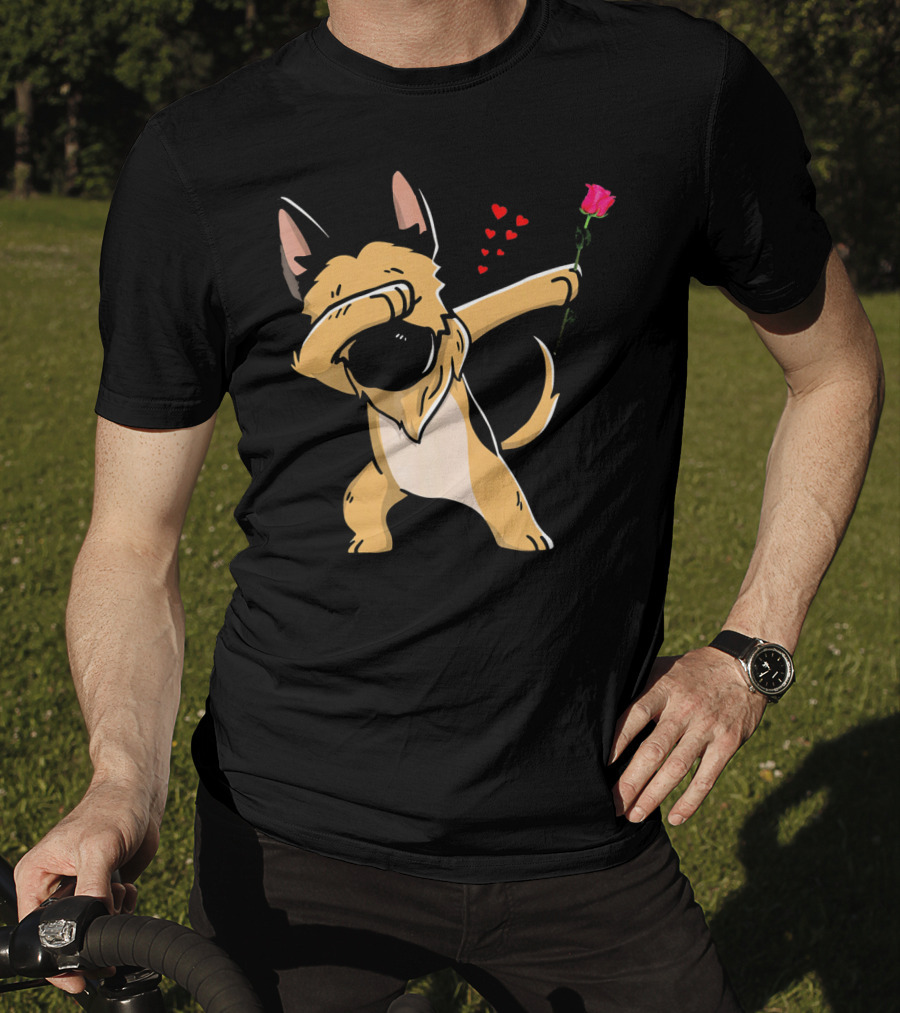 Dabbing German Shepherd With Rose And Hearts Valentines T-Shirt