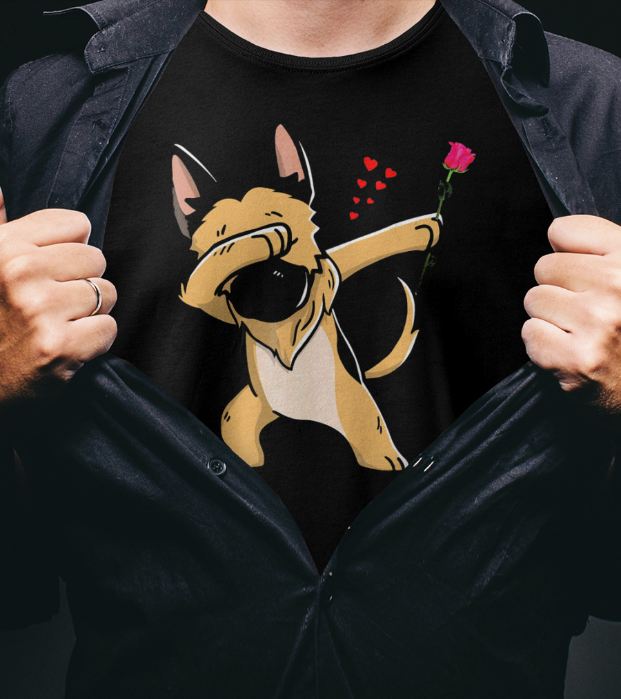 Dabbing German Shepherd With Rose And Hearts Valentines T-Shirt