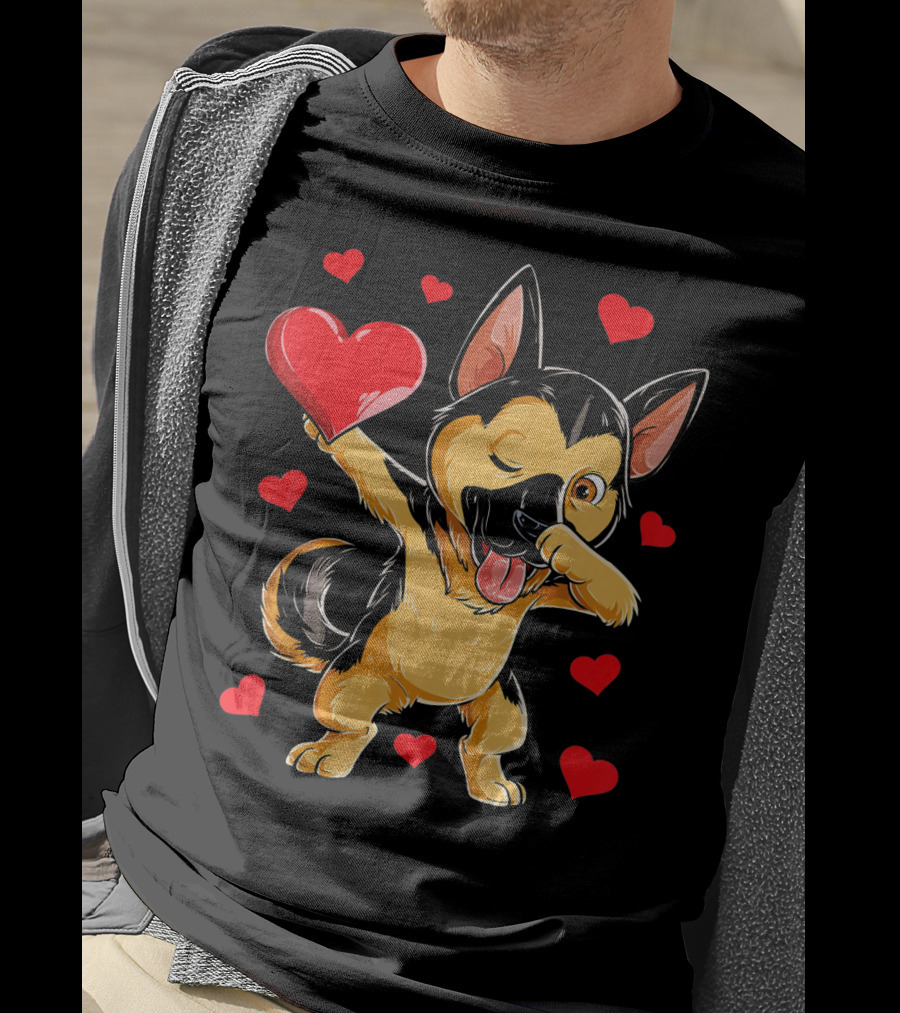 Valentines Day Dabbing German Shepherd With Hearts T-Shirt