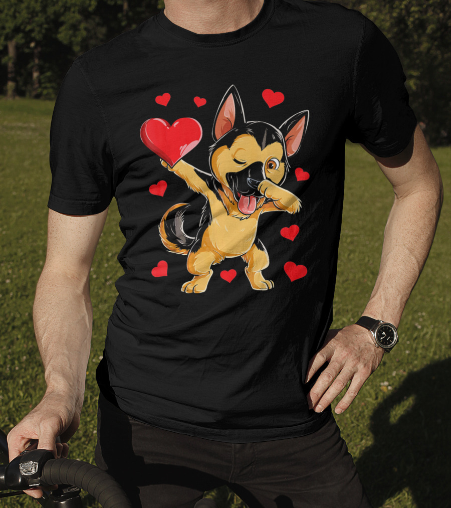 Valentines Day Dabbing German Shepherd With Hearts T-Shirt