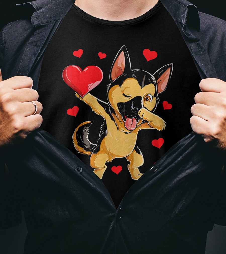 Valentines Day Dabbing German Shepherd With Hearts T-Shirt