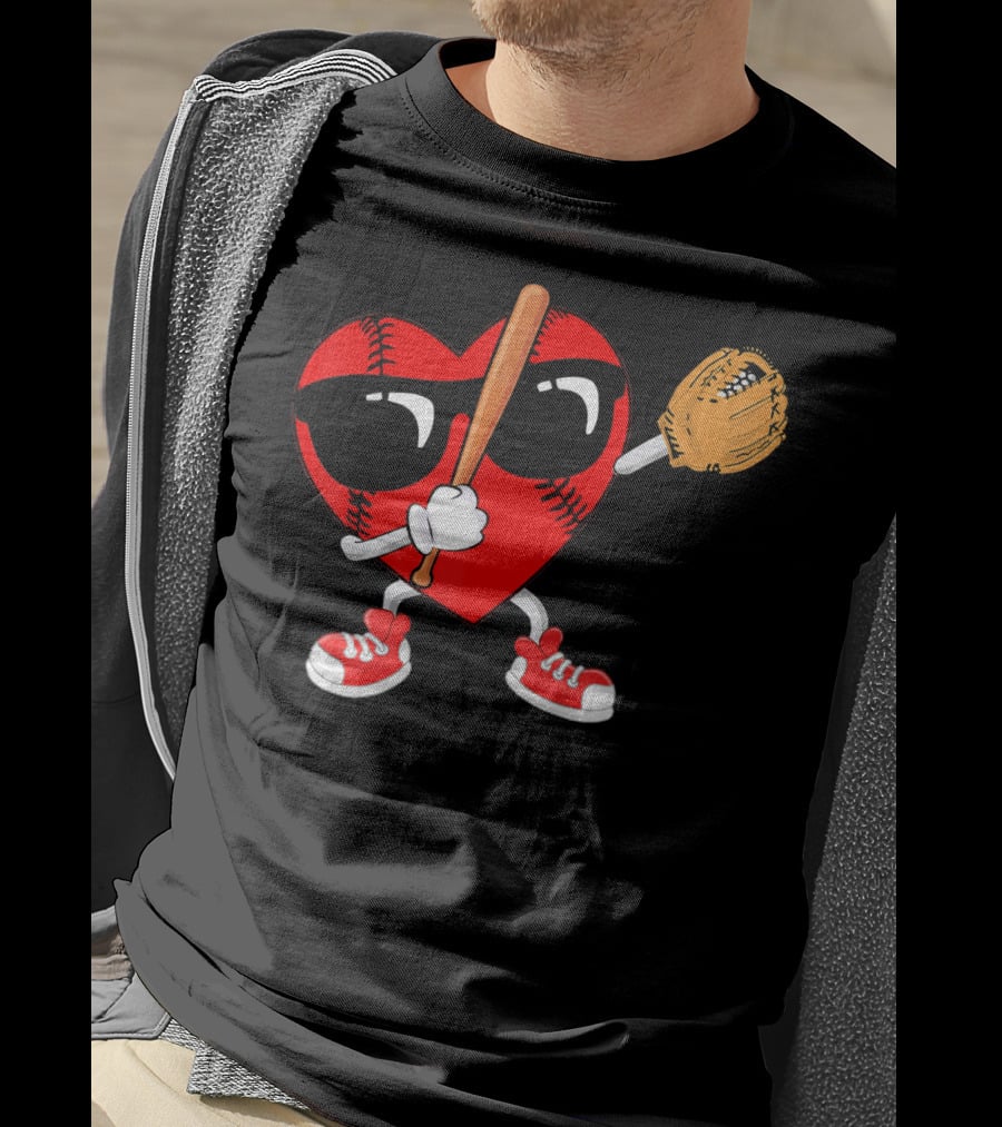 Dabbing Heart Baseball Love Valentines Sunglasses And Sneakers T-Shirt