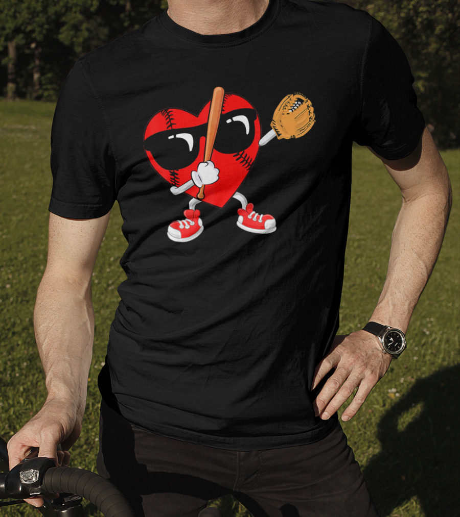 Dabbing Heart Baseball Love Valentines Sunglasses And Sneakers T-Shirt