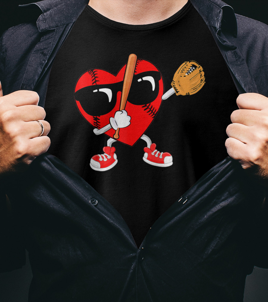 Dabbing Heart Baseball Love Valentines Sunglasses And Sneakers T-Shirt