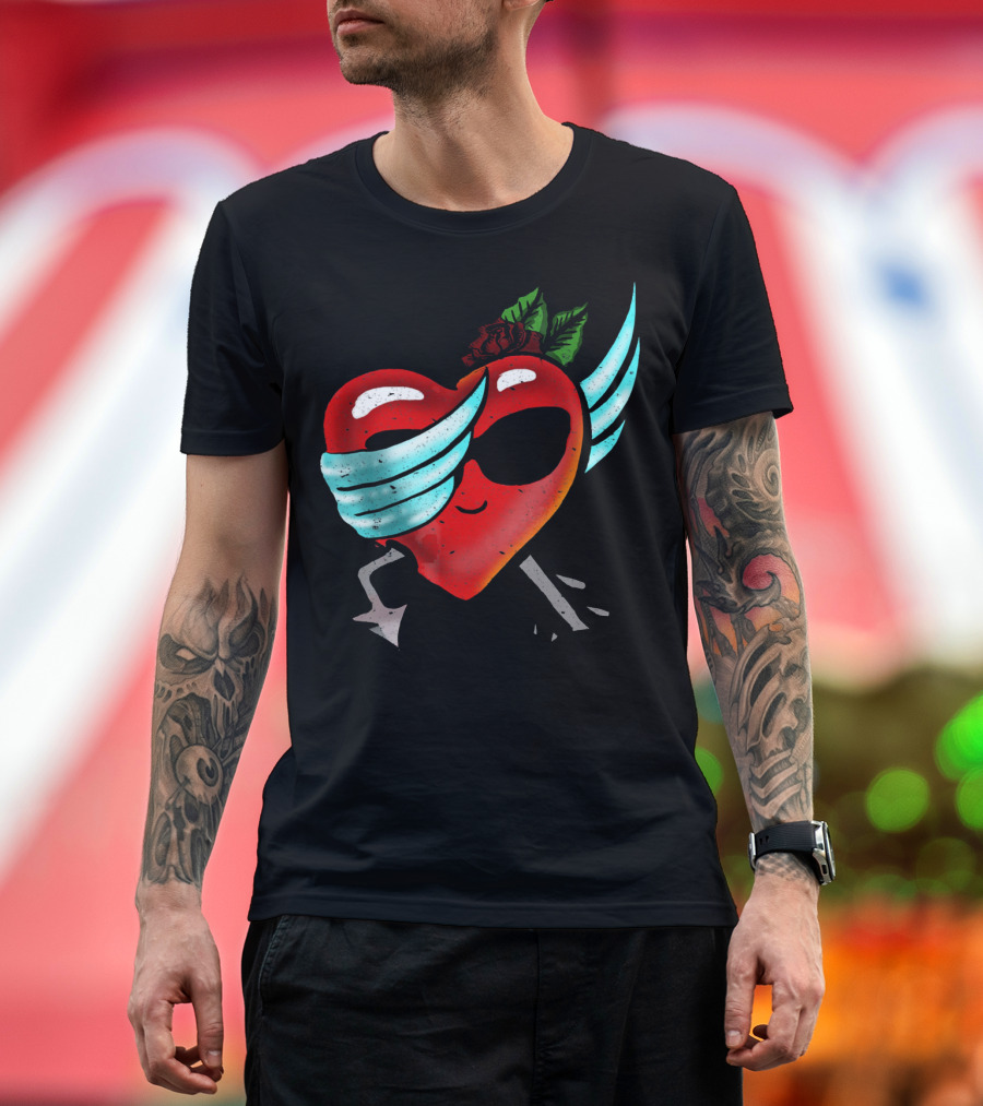 Playful Dabbing Heart with Wings Funny Valentines Day T-Shirt
