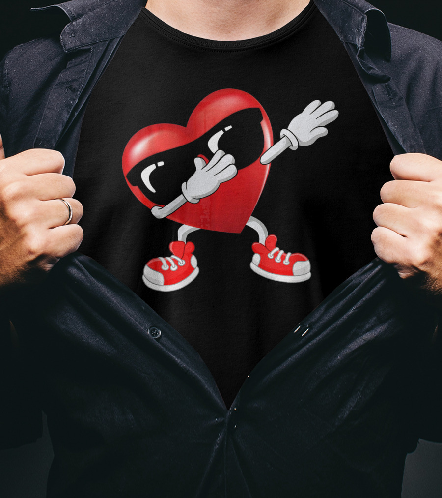 Dabbing Heart Sunglasses Valentines Day Boy T-Shirt