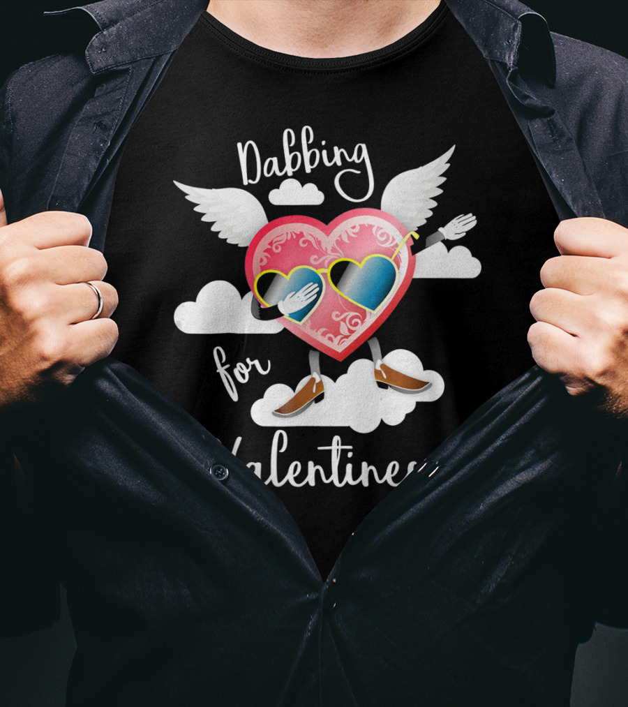 Dabbing Heart With Wings And Clouds For Valentines Kids Day T-Shirt