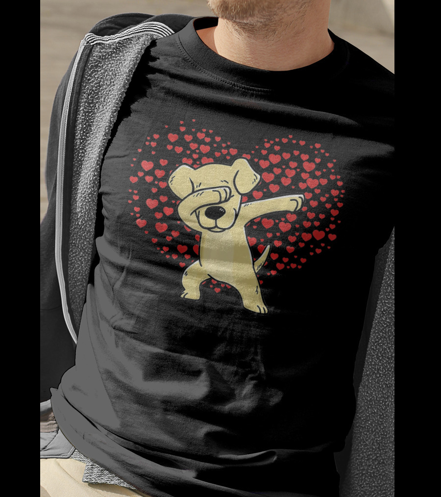 Dabbing Labrador Retriever Dog With Heart Of Valentine T-Shirt