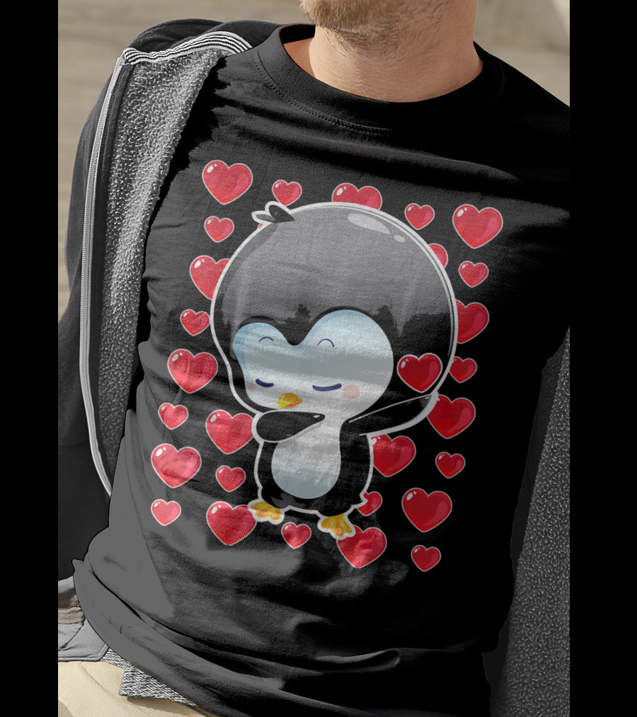 Valentines Day Penguin Dabbing Surrounded By Hearts T-Shirt